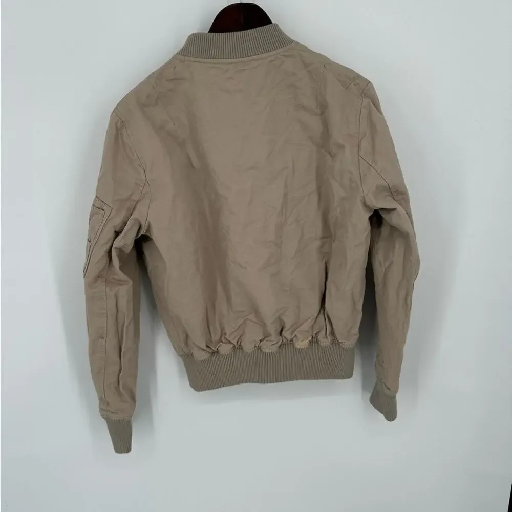 AMI PARIS Beige Bomber Jacket Designer Size Small Full Zip Classic Cotton Linen